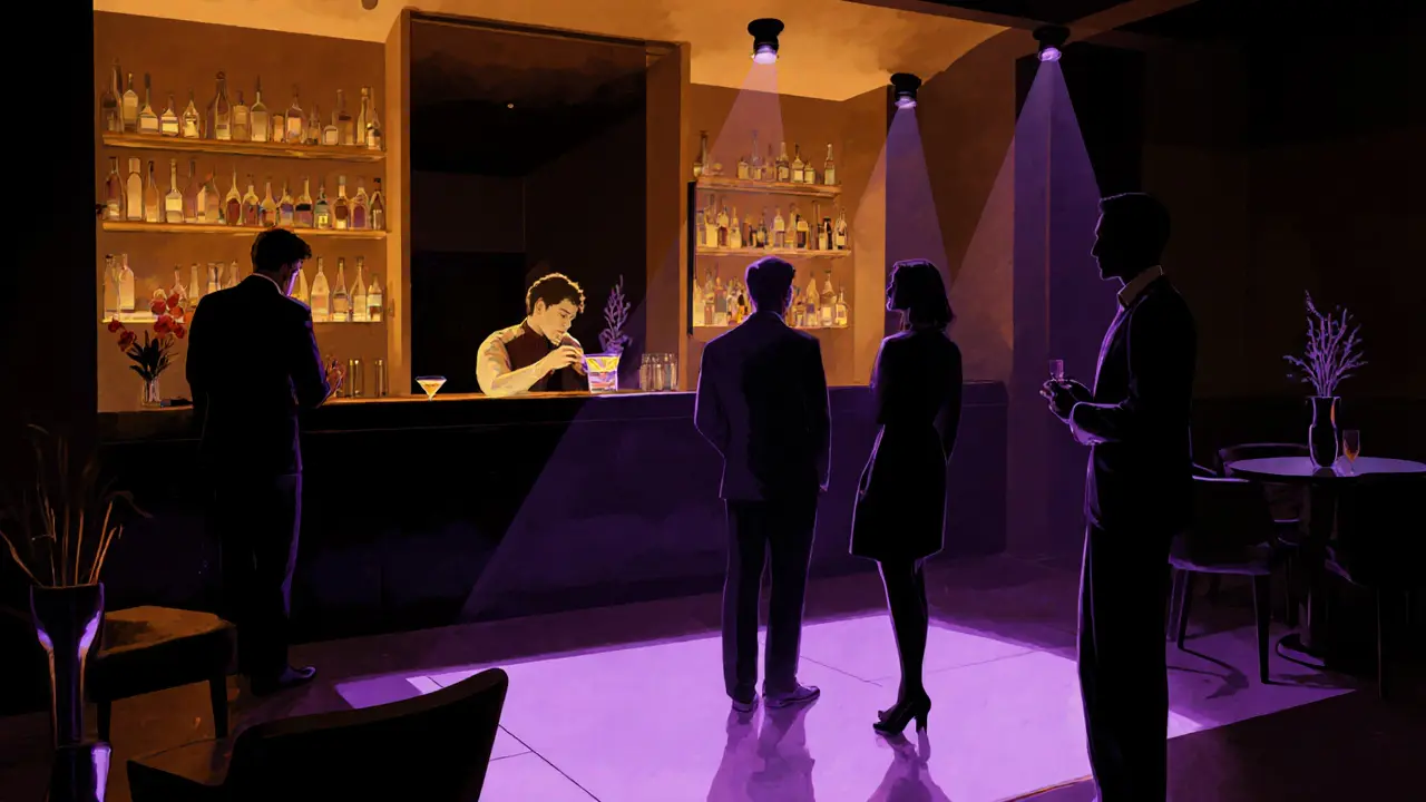 Elegant lounge at Corso Como with a bartender mixing a signature cocktail in moody lighting.