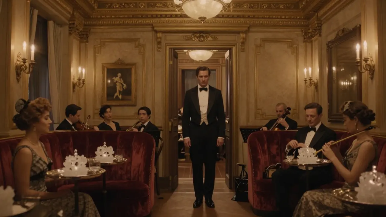 A secret bar beneath Monaco's casino, lit by candles, with a string quartet playing in velvet luxury.