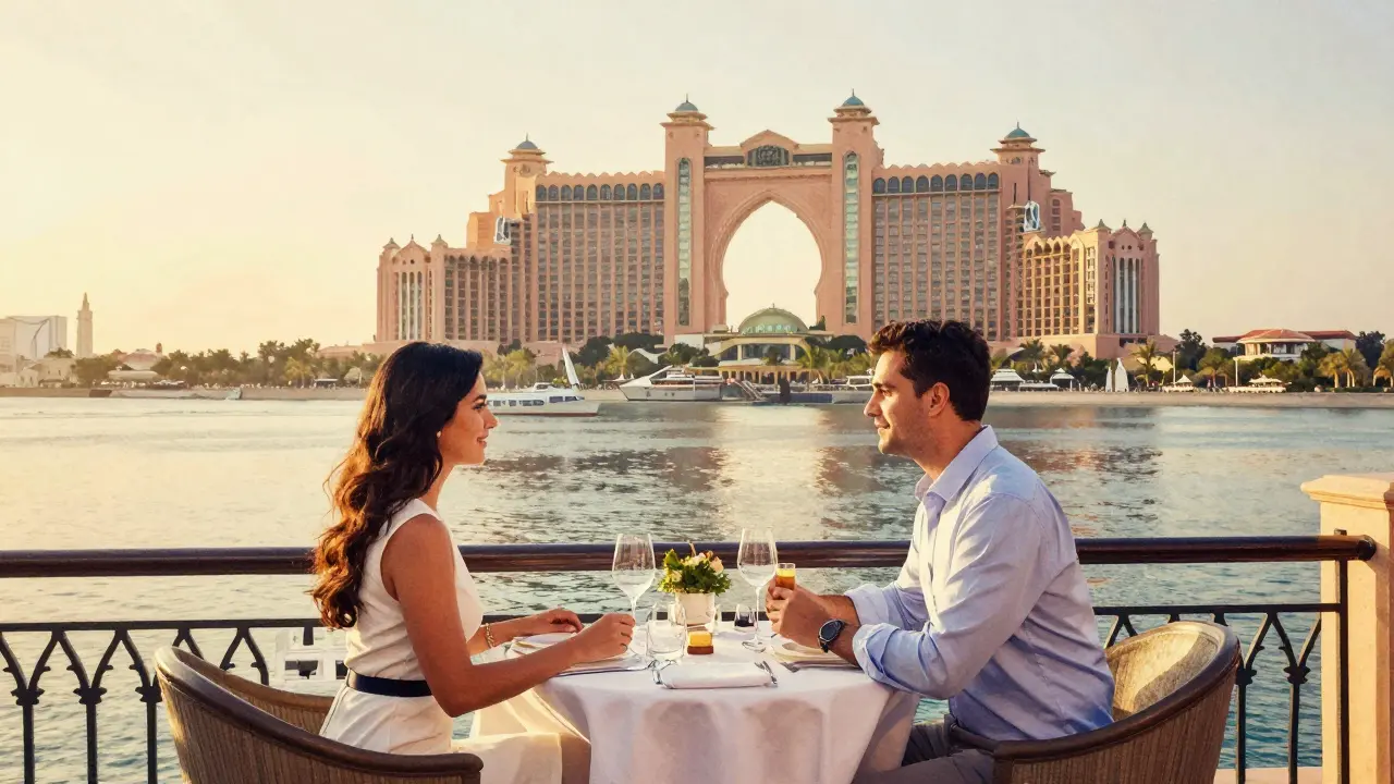 Couple dining at Le Meurice with Gulf view